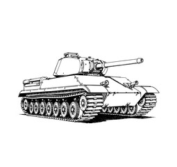 Line Art Illustration of a World War II German Heavy Tank