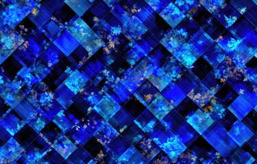 Abstract pattern of intersecting blue and gold squares