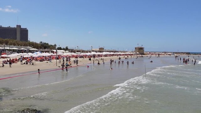 Tel Aviv in Israel the city with most beautiful beaches and view of historic old Jaffa and landmarks