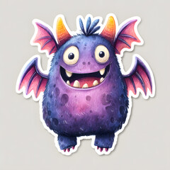 Cute purple monster with wings and a big smile for Halloween festivities