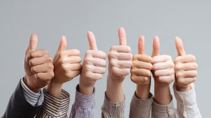 Thumb hand approval gesture success group teamwork positive diverse people Thumbs up gesture by diverse group of people showing approval