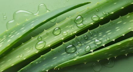 An abstract composition of the color 'aloe green' different textures and shades, from the dusty outer skin to the almost clear, watery gel.