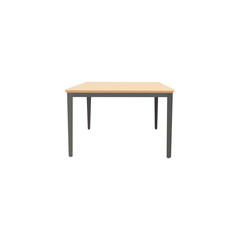 Fototapeta premium A simple, square table with a light beige or tan wood tabletop and dark gray legs.