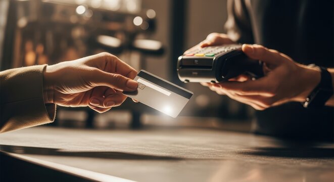 A person is paying for something with a credit card - Powered by Adobe