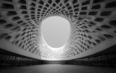 Abstract architectural interior, black and white, echoing, light, space