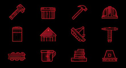Redline construction icons on black background