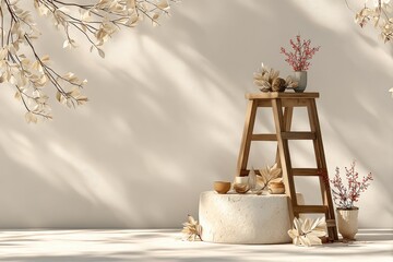 Serene Still Life with Ladder and Dried Florals