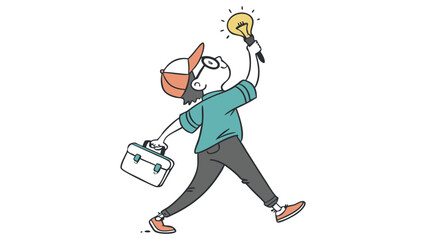 Obraz premium Creative cartoon man holding light bulb idea concept illustration 