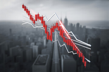 Dynamic financial trading chart showing steep market decline with red candlestick patterns and white trend lines indicating crisis