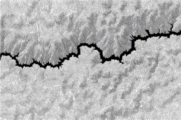 Gray-scale topographical map, showing river valley