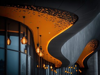 Modern architecture with warm lighting