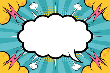 Dynamic Comic Book Style Explosion Background with Speech Bubble and Energy Bursts for Creative Projects