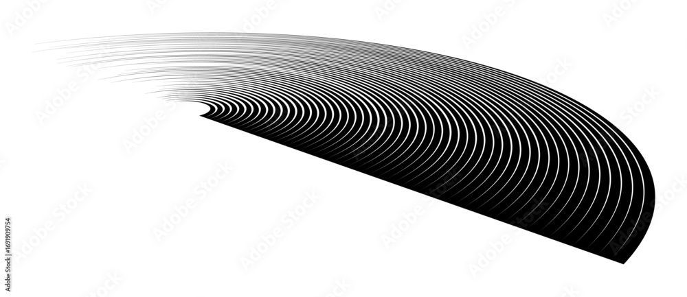 Wall mural lines in circle abstract background. dynamic transition illusion in spiral. black shape on a white b