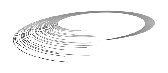 Lines in circle abstract background. Dynamic transition illusion in spiral. Black shape on a white background. Perspective view.