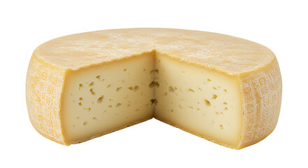 Whole Cheese Wheel Cut Open, Revealing Creamy Texture and Eyes