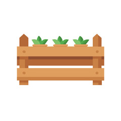 Fototapeta premium Wooden raised bed with potted plants in flat style