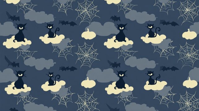 Whimsical Black Cat Pattern, A Children's Book Endpaper Illustration and Animated Storybook Background