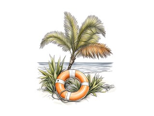 椰子の木と救命浮き輪