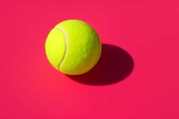 Bright Neon Yellow Tennis Ball on Pink Background for Sports and Fitness Concept