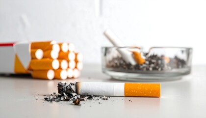 A used cigarette and a pack of cigarettes on a table