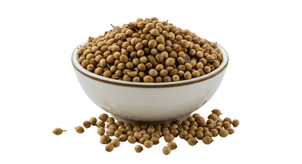Bowl of Dried Coriander Seeds Spilling Onto a Warm Beige Background