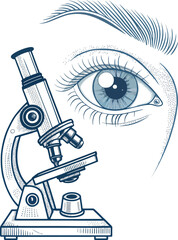 outline of scientist eye looking through microscop.