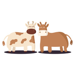 Two Adorable Cartoon Cows Standing Together - A Friendly Farm Animal Pair