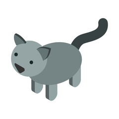 Cute gray cat in isometric 3D style vector graphic illustration