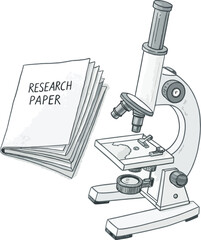 simple outline of research paper and microscope.