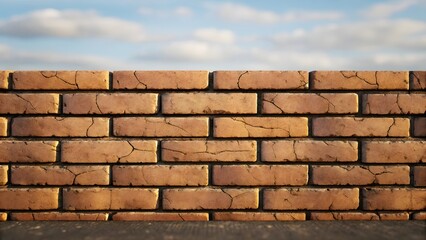 Obraz premium Rustic Brick Wall with Cracks Under Blue Sky