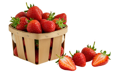 Fresh Strawberries Overflowing from Wooden Basket on Warm Background