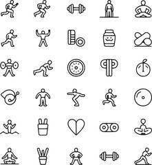 Fototapeta premium Fitness and Health Icons Set Running Dumbbell Yoga Meditation Weightlifting Keywords: fitness, health