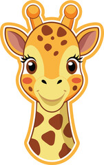 smiling giraffe head sticker vector.