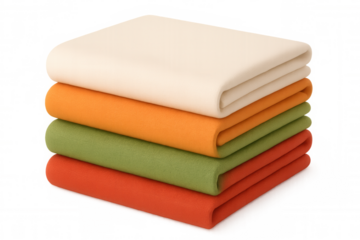 Colorful soft blankets neatly stacked, revealing plush texture and cozy comfort against transparent background