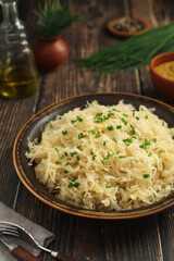 A bowl with traditional German Sauerkraut	