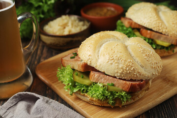Leberkaessemmel sandwich - traditional fast food snack in Germany	