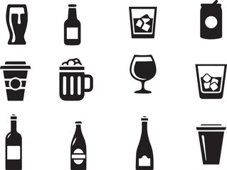 Champagne Glasses and Cheers Icon. Celebration, Holidays Outline Vector Design on White Background.
