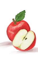 sliced red apple on white background.
