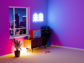 vaporwave neon tv interior