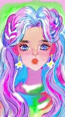 Cartoon anime: colorful girl.