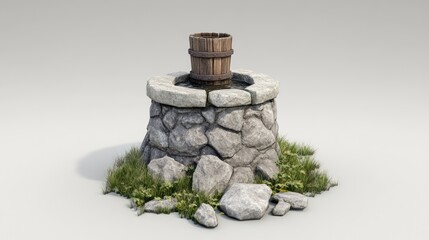 Old wooden bucket well illustration