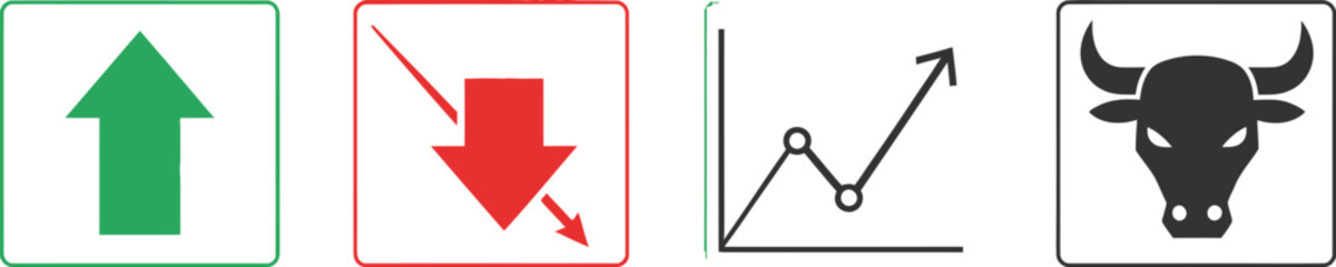 Bull and bear market symbols financial trend indicators up down graph and bull head vector