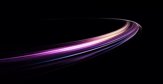 Curved luminous line png with bright gradient streaks, glowing motion trails, abstract vector effects, dynamic beams, and creative graphics
