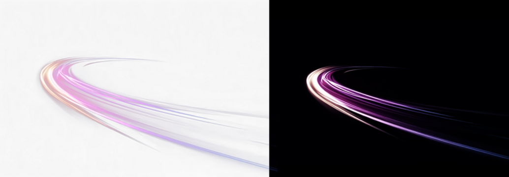 Curved vector line png with glowing streaks, abstract gradient effects, motion trails, luminous beams, and bright dynamic elements
