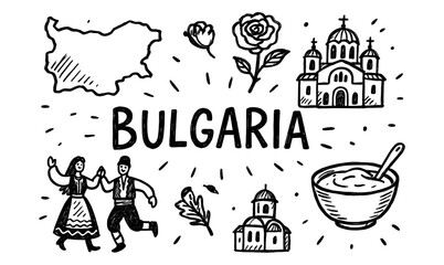 Bulgaria doodle collection: iconic symbols, landmarks, and culture in hand-drawn style