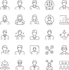 Fototapeta premium Business people and team collaboration outline icons work