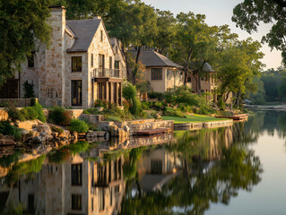 Naklejka premium Luxury Houses on a Lakefront