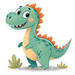 Fototapeta premium Cute cartoon dinosaur character on transparent background for children’s books, party decorations, stickers and educational projects
