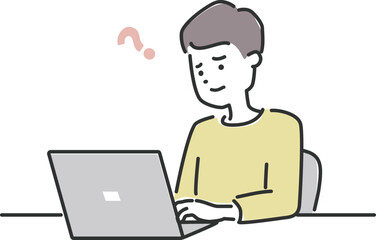 PCパソコンの仕事や操作で疑問がある男性のイラスト素材