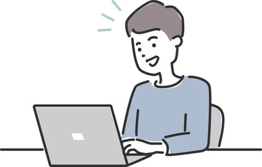 PCパソコンで仕事やネット検索する男性イラスト素材